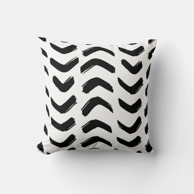 Brush strokes vintage seamless pattern. Black and  Cushion (Front)