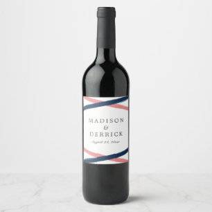 Brush Strokes Wedding Wine Label Navy Coral