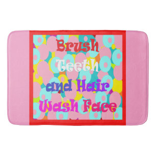 Brush Teeth Hair Wash Face fun kids bright design Bath Mat