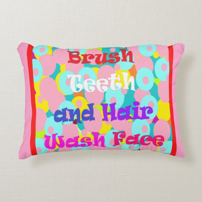 Brush Teeth Hair Wash Face fun kids bright design  Decorative Cushion (Front)