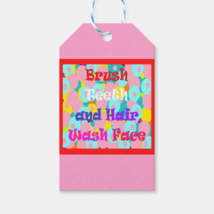 Brush Teeth Hair Wash Face fun kids bright design Gift Tags