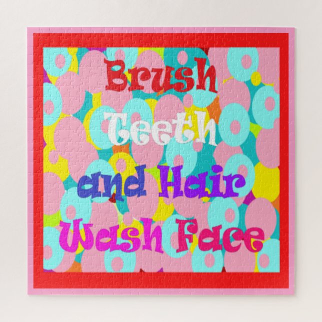 Brush Teeth Hair Wash Face fun kids bright design  Jigsaw Puzzle (Vertical)