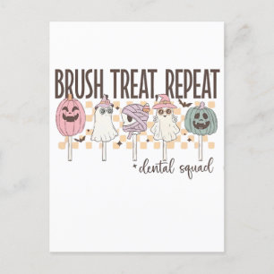 Brush Treat Repeat Dental Squad Funny Spooky  Invitation Postcard