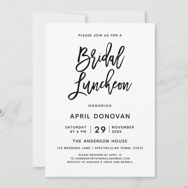 Brush Typography Bridal Luncheon Invitation (Front)
