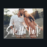 Brush Typography Photo Save the Date Postcard<br><div class="desc">Announce your wedding to family and friends with this customisable save the date postcard. This photo save the date postcard features white brush typography.</div>