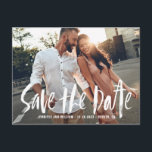 Brush Typography Photo Save the Date Postcard<br><div class="desc">Announce your wedding to family and friends with this customisable save the date postcard. This photo save the date postcard features white brush typography.</div>