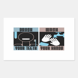 Brush your Teeth Wash your Hands Retro Reminder Rectangular Sticker