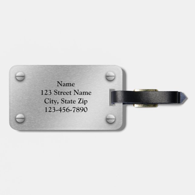 Brushed Aluminium and Screws Effect Luggage Tag (Back Horizontal)
