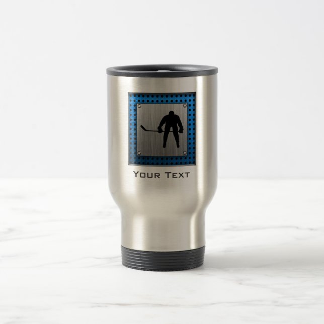 Brushed Aluminium look Hockey Travel Mug (Center)