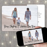 Brushed Black Script Christmas & New Years 2 Photo Holiday Card<br><div class="desc">Send stylish joyful greetings and share two of your favourite pictures with a unique custom photo holiday card. All text on this template is simple to personalise to include any wording, such as Merry Christmas, Happy Holidays, Seasons Greetings, New Year Cheers etc. (IMAGE PLACEMENT TIP: An easy way to centre...</div>