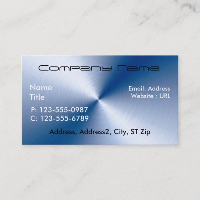 Brushed Blue Metal Business Cards (Front)