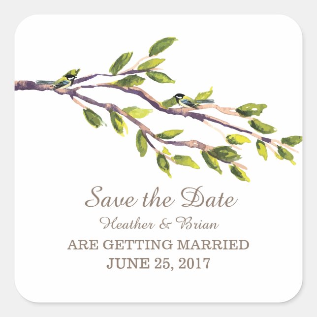 Brushed Branches Save the Date Stickers (Front)