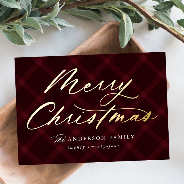 Brushed Burgundy Plaid Merry Christmas Non-Photo (Creator Uploaded)