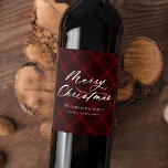 Brushed Burgundy Plaid Merry Christmas Wine Label<br><div class="desc">Elegant and rustic wine labels featuring "Merry Christmas" in white calligraphy script on a painted burgundy plaid background. Personalise the plaid holiday wine labels by adding your name and year. The plaid wine labels are perfect for hostess gifts and holiday parties.</div>