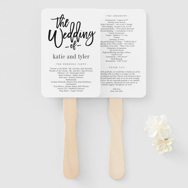 Brushed Calligraphy EDITABLE COLOR Wedding Program Hand Fan (Front and Back)