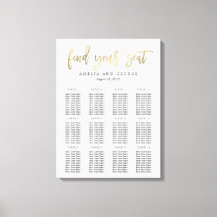 Brushed Calligraphy Seating Chart Canvas Faux Gold Print