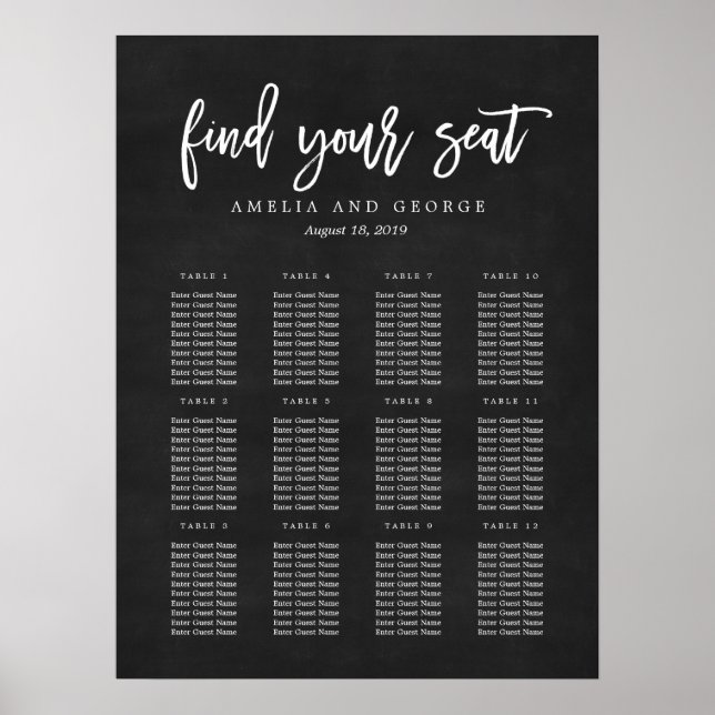 Brushed Calligraphy Seating Chart Poster (Front)
