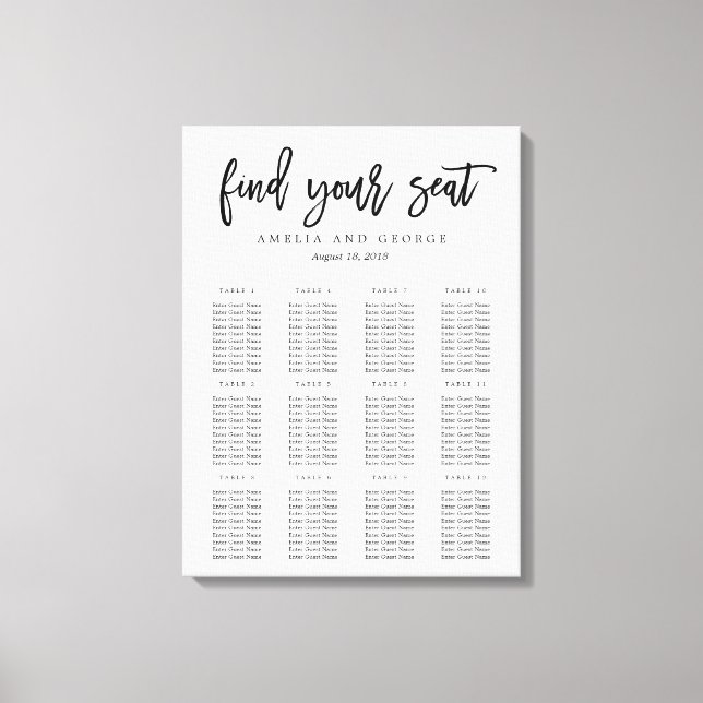 Brushed Calligraphy Seating Chart Wrapped Canvas (Front)
