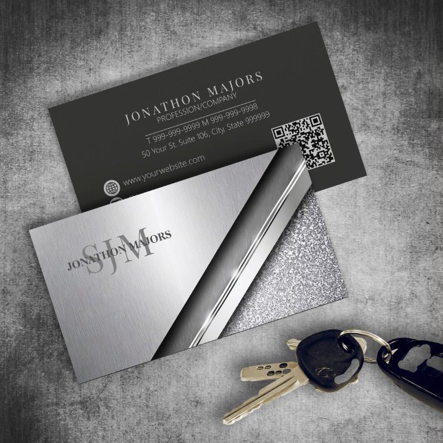 Brushed Chrome & Stone Monogram ID1042 Business Card (Creator Uploaded)