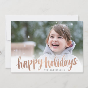 Brushed Copper Happy Holidays Photo Card