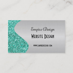 Brushed Faux Silver Teal Glitter Effect Business Card