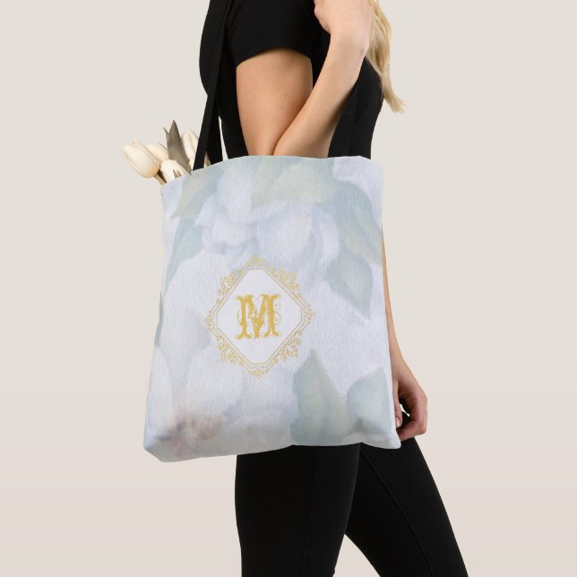 Brushed Floral Monogrammed Wedding Favour Tote Bag (Close Up)