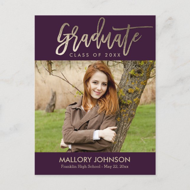 Brushed Glimmer EDITABLE COLOR Graduation Postcard (Front)