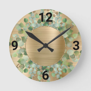 BRUSHED GOLD BOTANICAL EUCALYPTUS WALL CLOCK