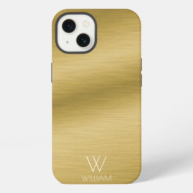 Brushed Gold Look Personalised Monogram iPhone Case (Back)