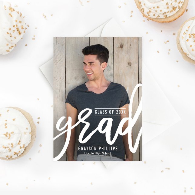 Brushed Grad Graduation Announcement Invitation (Creator Uploaded)