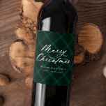 Brushed Green Plaid Merry Christmas Wine Label<br><div class="desc">Elegant and rustic wine labels featuring "Merry Christmas" in white calligraphy script on a painted green plaid background. Personalise the plaid holiday wine labels by adding your name and year. The plaid wine labels are perfect for hostess gifts and holiday parties.</div>
