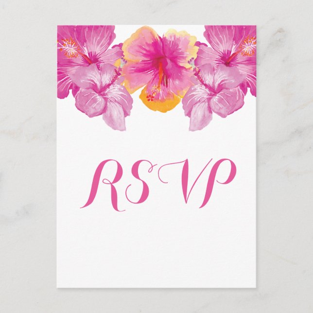 Brushed Hibiscus Floral RSVP Postcard (Front)