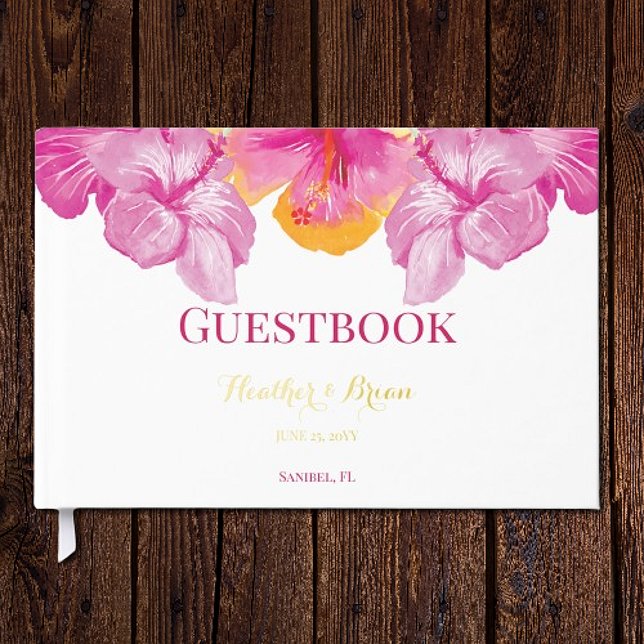 Brushed Hibiscus Floral Wedding Guest Book (Brushed Hibiscus Floral Wedding Foil Guestbook)