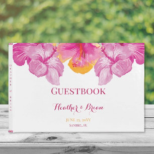 Brushed Hibiscus Floral Wedding Guest Book