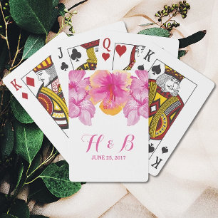 Brushed Hibiscus Floral Wedding Playing Cards
