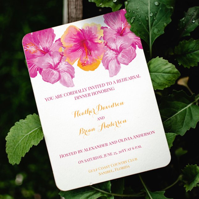 Brushed Hibiscus Floral Wedding Rehearsal Dinner Invitation (Brushed Hibiscus Floral Wedding Rehearsal Dinner Invitation)