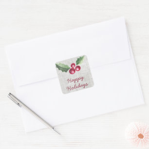Brushed Holly and Berry Holiday Square Sticker