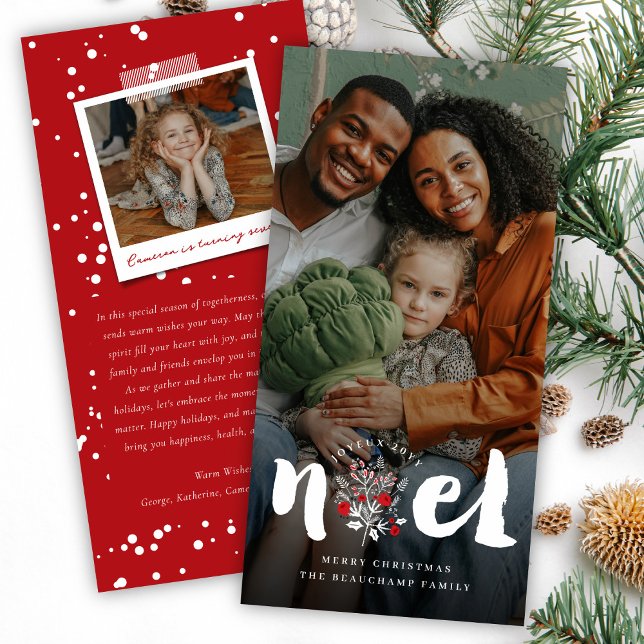 Brushed Joyeux Noel Rustic Foliage Christmas Photo Holiday Card (Creator Uploaded)