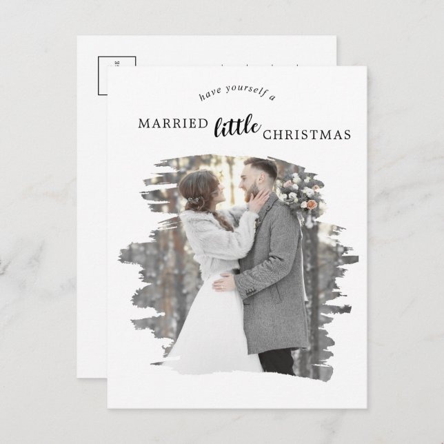 Brushed Marry Little Christmas Save the Date Holiday Postcard (Front/Back)