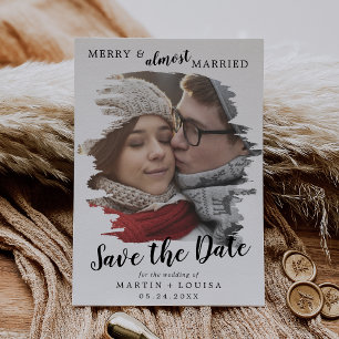 Brushed Merry & Almost Married Save the Date Holiday Card