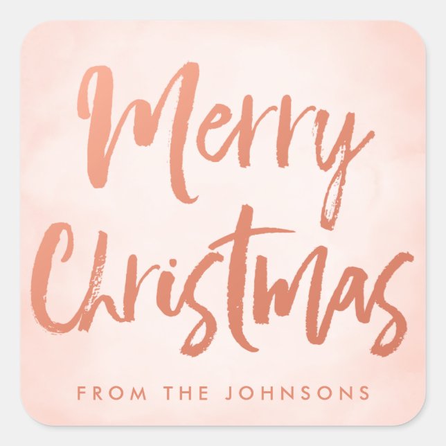 Brushed Merry Christmas Personalised Holiday Square Sticker (Front)