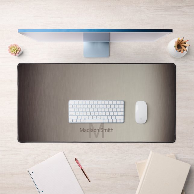 Brushed metal brown elegant modern design Monogram Desk Mat (Office 1)