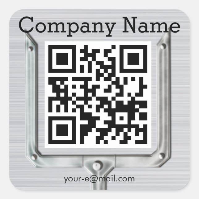 Brushed Metal company name QR code Square Sticker (Front)