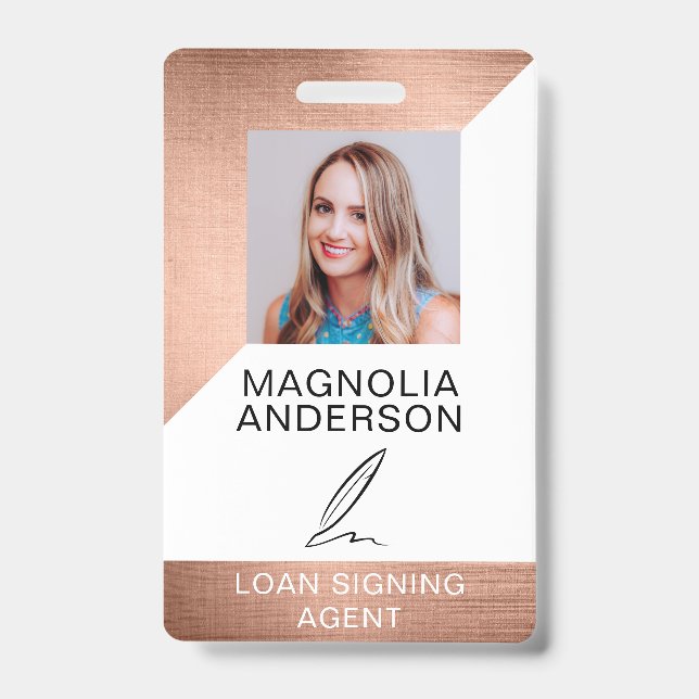 Brushed Metal Employee Photo Barcode Name ID Badge (Front)