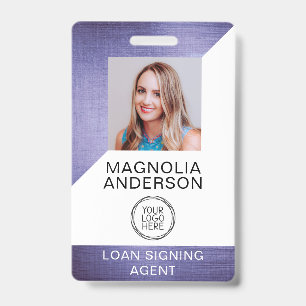 Brushed Metal Employee Photo Logo Barcode Name Bad ID Badge