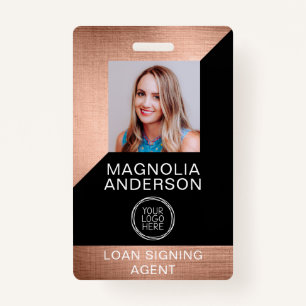 Brushed Metal Employee Photo Logo Barcode Name Bad ID Badge