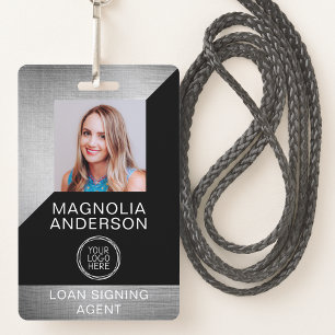 Brushed Metal Employee Photo Logo Barcode Name Bad ID Badge