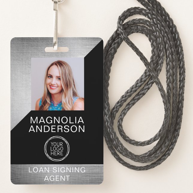 Brushed Metal Employee Photo Logo Barcode Name Bad ID Badge (Creator Uploaded)