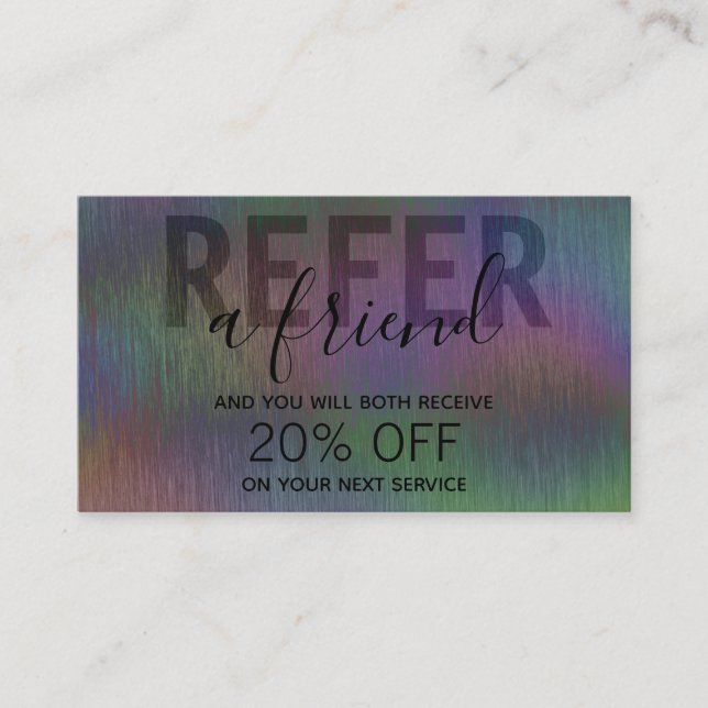 Brushed Metal Iridescent Holographic Script Name R Referral Card (Front)