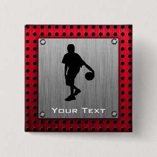 Brushed metal look, Basketball; red 15 Cm Square Badge